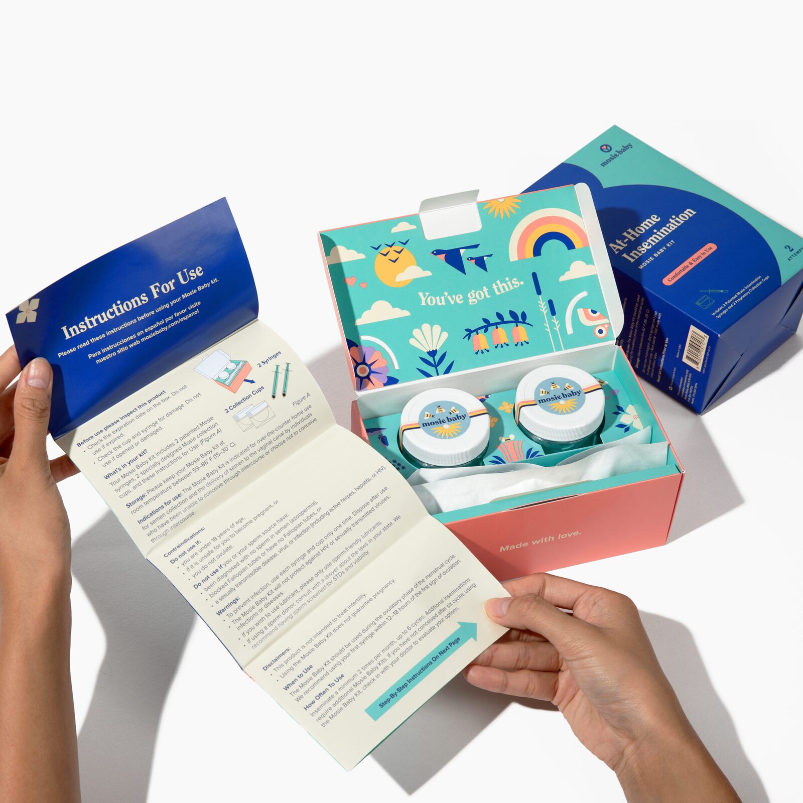 Unboxed Mosie Baby Kit showing instructions and kit components